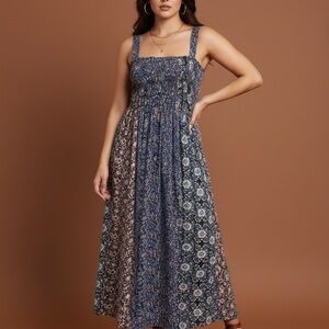 Floral Blue and Cream Maxi Dress